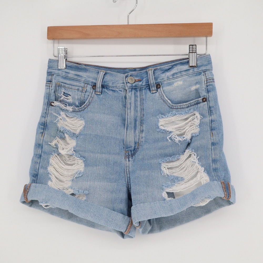 American Eagle Shorts Womens 4 Highest Rise Mom Short Blue Distressed Excellent